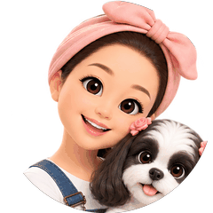 犬を抱いた藤田えみの3Dキャラクター