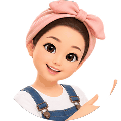 横を指差す藤田えみの3Dキャラクター